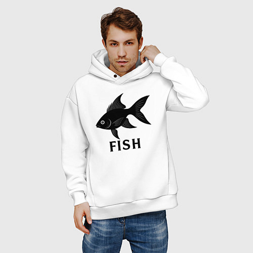 Мужское худи оверсайз Черная рыба / Белый – фото 3