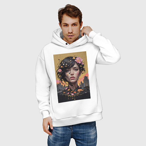 Мужское худи оверсайз Городская муза / Белый – фото 3