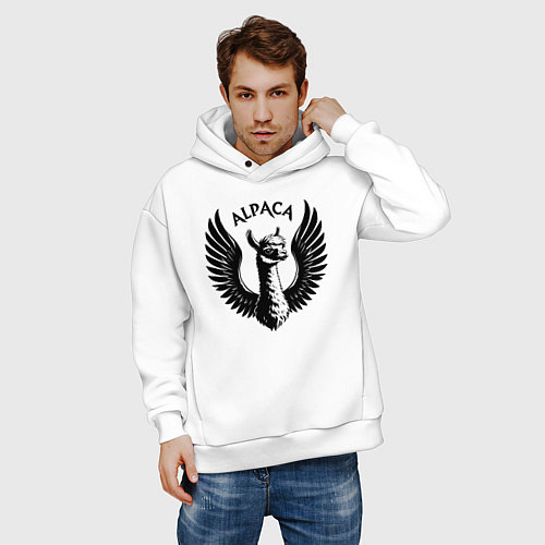 Мужское худи оверсайз Альпака с крыльями / Белый – фото 3