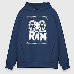 Толстовка оверсайз мужская Баран граффити, цвет: тёмно-синий