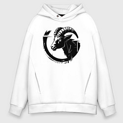 Толстовка оверсайз мужская Черный баран в круге, цвет: белый