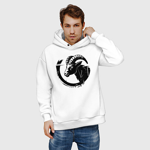 Мужское худи оверсайз Черный баран в круге / Белый – фото 3