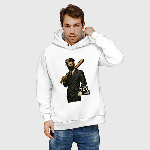 Мужское худи оверсайз XXXTentacion с битой / Белый – фото 3