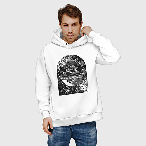 Мужское худи оверсайз Малыш Йода в космосе / Белый – фото 3