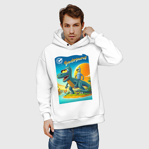 Мужское худи оверсайз Бендерзавр - мем / Белый – фото 3