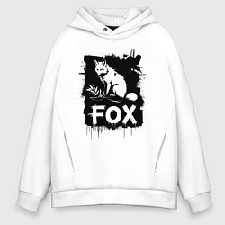Толстовка оверсайз мужская Лис в черной краске, цвет: белый