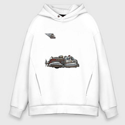 Толстовка оверсайз мужская Ретрофутуризм летающая пожарная машина, цвет: белый