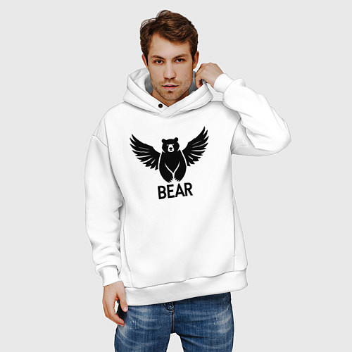 Мужское худи оверсайз Летающий медведь / Белый – фото 3