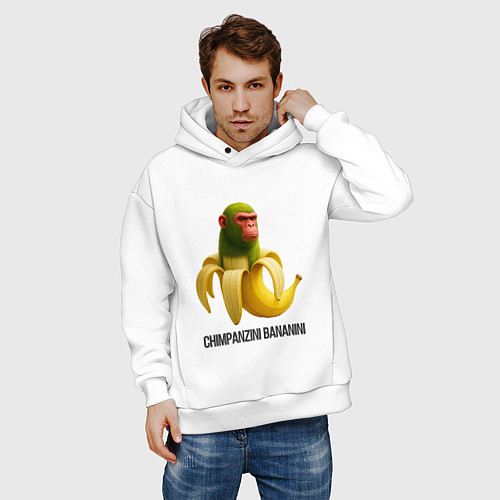 Мужское худи оверсайз Chimpanzini Bananini / Белый – фото 3