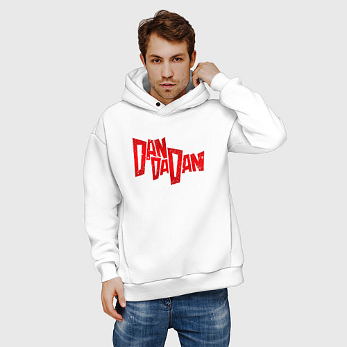 Мужское худи оверсайз Dandadan - logotype / Белый – фото 3