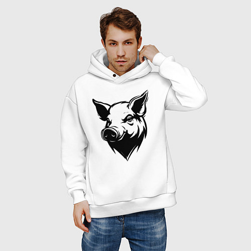 Мужское худи оверсайз Свиная голова / Белый – фото 3