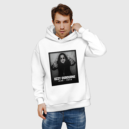 Мужское худи оверсайз Оззи Осборн память / Белый – фото 3