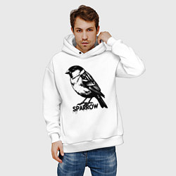 Толстовка оверсайз мужская Графический воробей, цвет: белый — фото 2