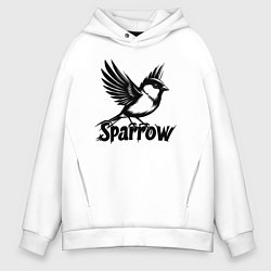 Толстовка оверсайз мужская Летящий воробей, цвет: белый