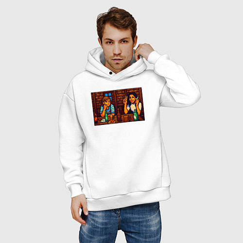 Мужское худи оверсайз День студента пиксель-арт мем / Белый – фото 3