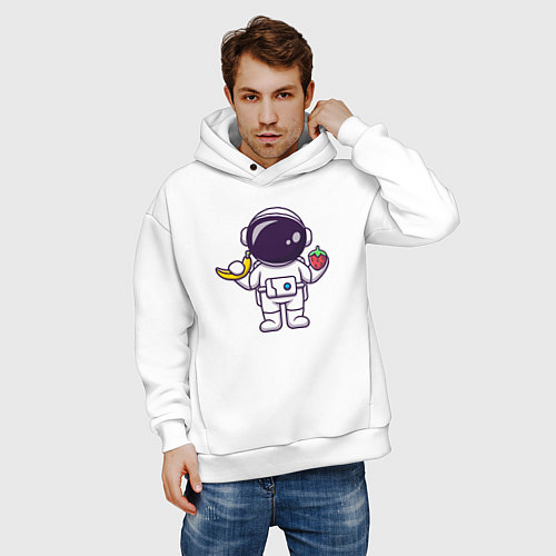 Мужское худи оверсайз Космонавт с бананом и клубникой / Белый – фото 3