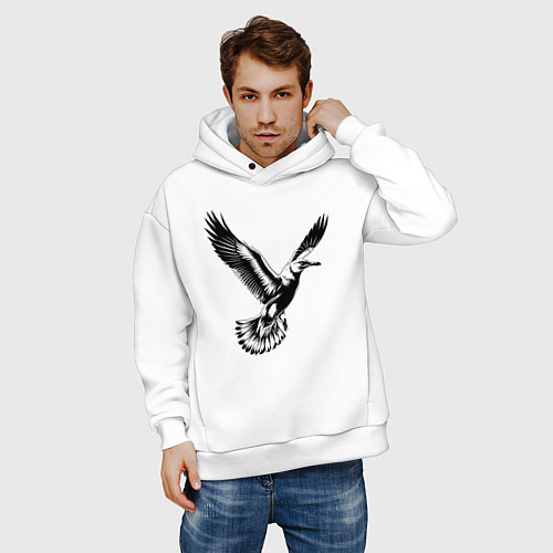 Мужское худи оверсайз Полет чайки / Белый – фото 3