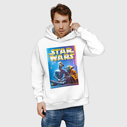 Мужское худи оверсайз Bender and Yoda - ai art collab / Белый – фото 3