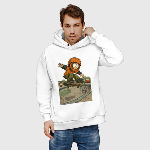 Мужское худи оверсайз Кенни - прыжок на скейте / Белый – фото 3