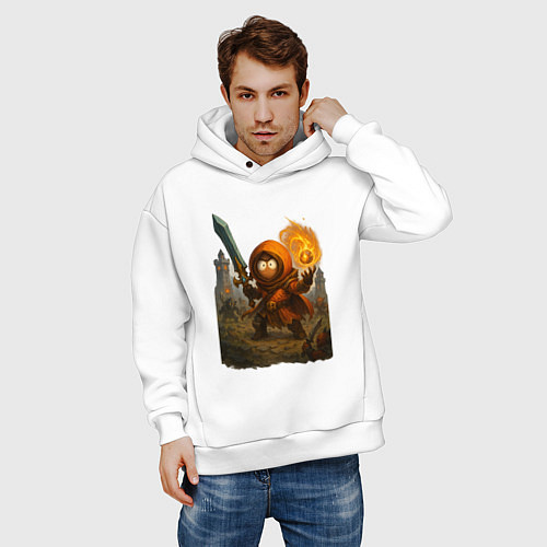 Мужское худи оверсайз Кенни маг с мечем / Белый – фото 3