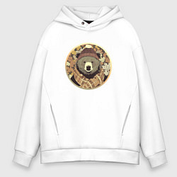 Толстовка оверсайз мужская Осенний медведь в шарфе, цвет: белый