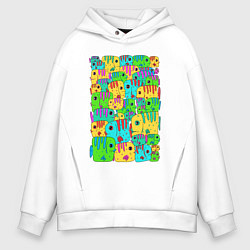 Толстовка оверсайз мужская Яркие тропические рыбки, цвет: белый