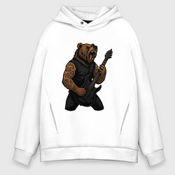 Толстовка оверсайз мужская Медведь играет на электрогитаре, цвет: белый