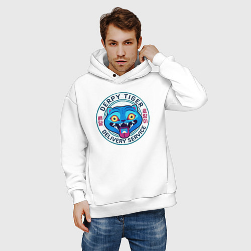 Мужское худи оверсайз Derpy tiger delivery service / Белый – фото 3