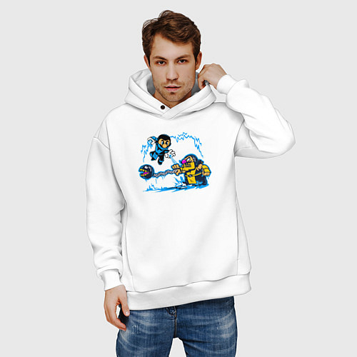 Мужское худи оверсайз Скорпион против Саб-зиро / Белый – фото 3