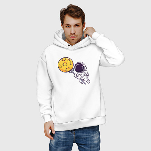 Мужское худи оверсайз Поймать луну / Белый – фото 3