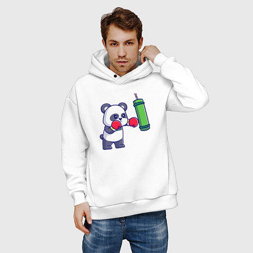 Мужское худи оверсайз Панда боксёр / Белый – фото 3