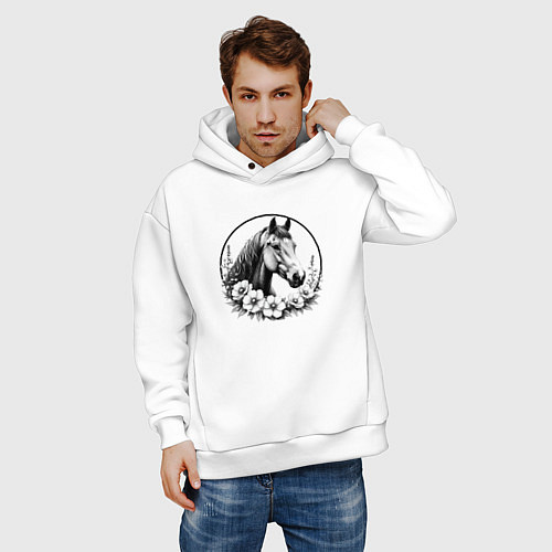 Мужское худи оверсайз Нежность гривы / Белый – фото 3