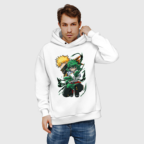 Мужское худи оверсайз Моя геройская академия Изуку Мидория / Белый – фото 3