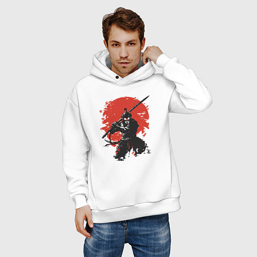 Мужское худи оверсайз Samurai style / Белый – фото 3