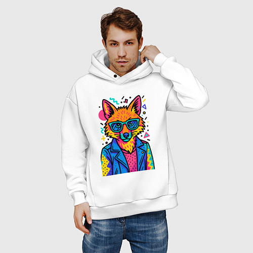 Мужское худи оверсайз Лиса Pop Colors / Белый – фото 3