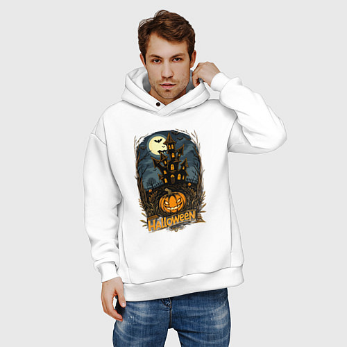 Мужское худи оверсайз Halloween mansion / Белый – фото 3