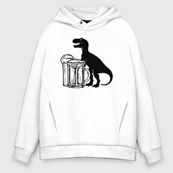Толстовка оверсайз мужская Пивозавр с двумя кружками, цвет: белый
