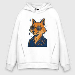 Толстовка оверсайз мужская Лиса в очках, цвет: белый