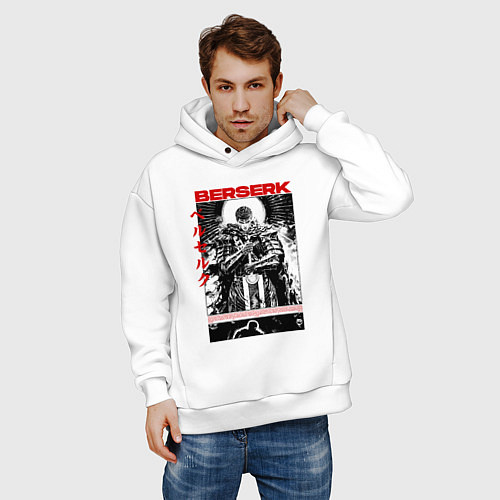 Мужское худи оверсайз Berserk - poster / Белый – фото 3