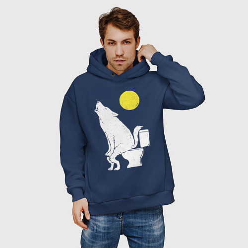 Мужское худи оверсайз Срущий волк / Тёмно-синий – фото 3