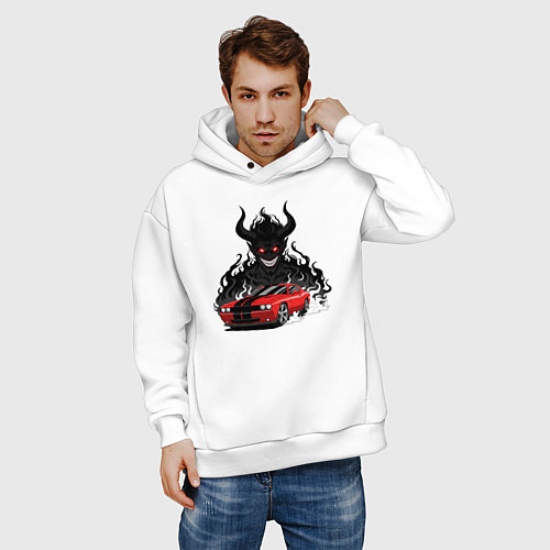 Мужское худи оверсайз Dodge - Demon SRT / Белый – фото 3