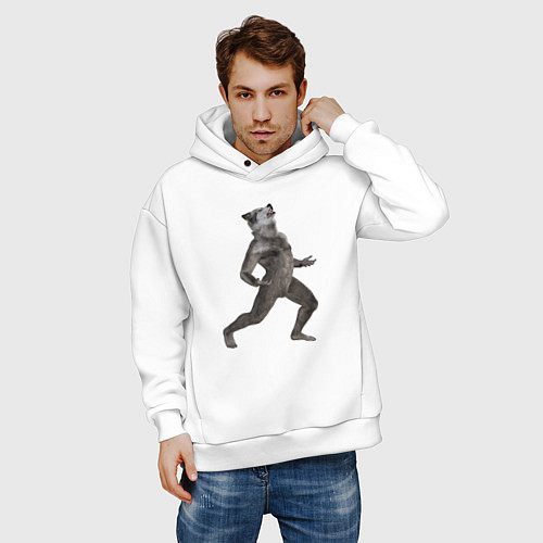 Мужское худи оверсайз Оборотень воет / Белый – фото 3