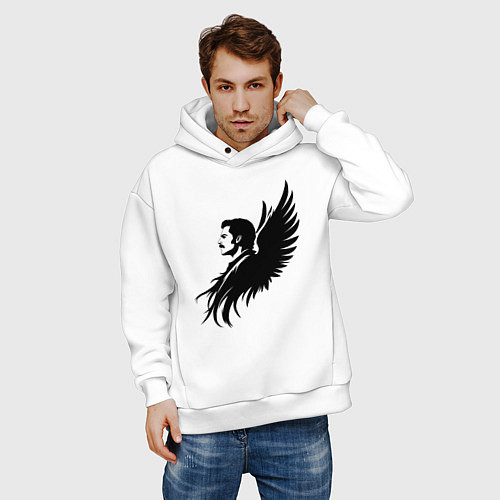 Мужское худи оверсайз Фредди Меркьюри с ангельскими крыльями / Белый – фото 3