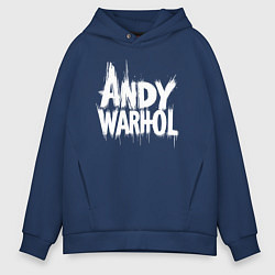 Толстовка оверсайз мужская Энди Уорхол надпись, цвет: тёмно-синий