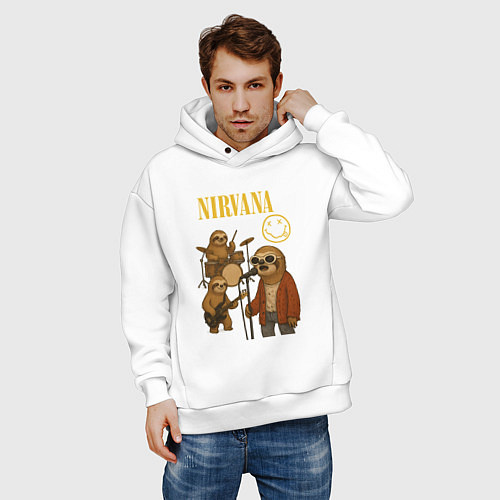 Мужское худи оверсайз Nirvana ленивцы / Белый – фото 3