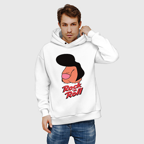 Мужское худи оверсайз Логотип rock n roll мем / Белый – фото 3