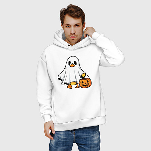 Мужское худи оверсайз Утенок в костюме приведения - Хэллоуин / Белый – фото 3