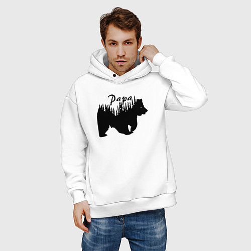 Мужское худи оверсайз Bear papa / Белый – фото 3