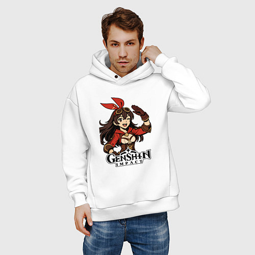 Мужское худи оверсайз Эмбер из Genshin Impact / Белый – фото 3