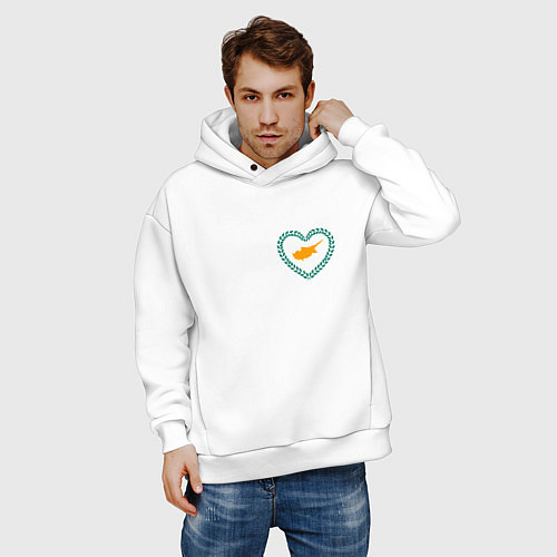 Мужское худи оверсайз Кипр в сердечке / Белый – фото 3